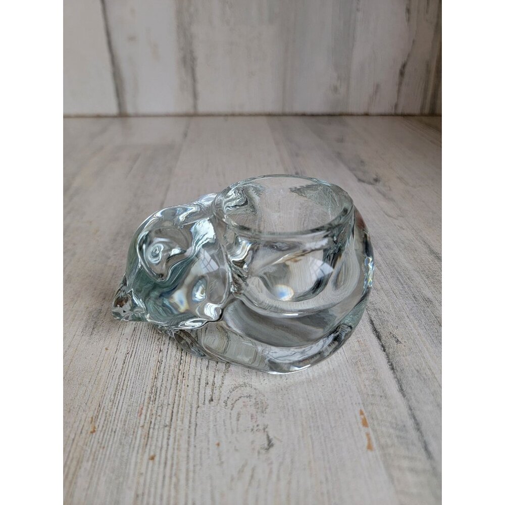 Avon clear curled up cat tea light candle holder home decor‎